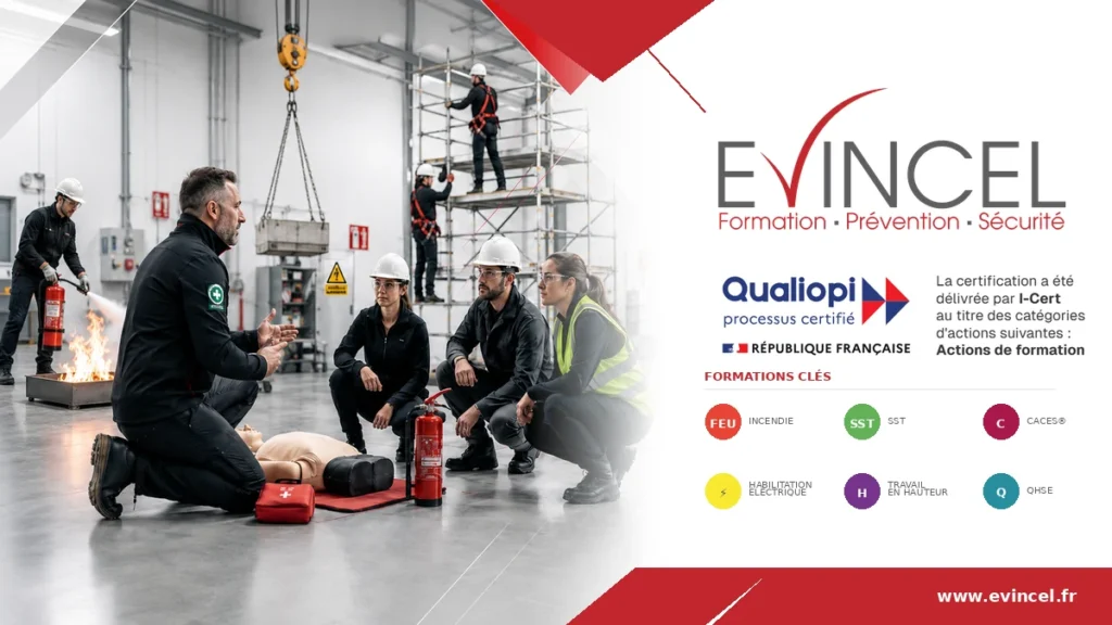 Centre de formation sécurité et prévention EVINCEL à Lyon-Chassieu : formations SST, incendie, CACES, habilitation électrique et travail en hauteur