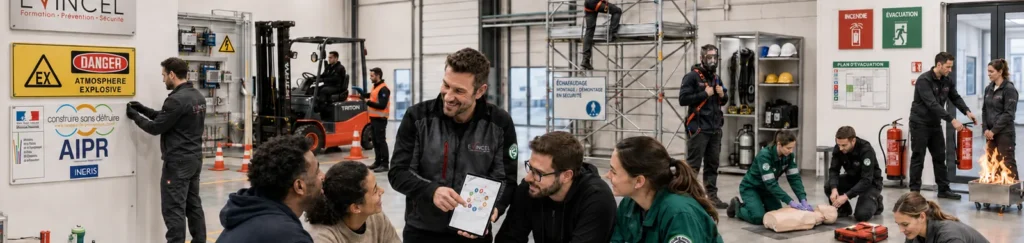 Catalogue des formations réglementaires en sécurité au travail EVINCEL à Lyon.