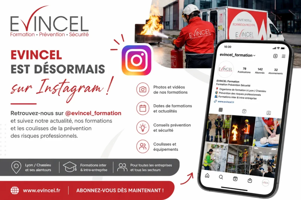 EVINCEL Formation est présent sur Instagram pour partager ses actualités, formations sécurité et conseils prévention à Lyon.