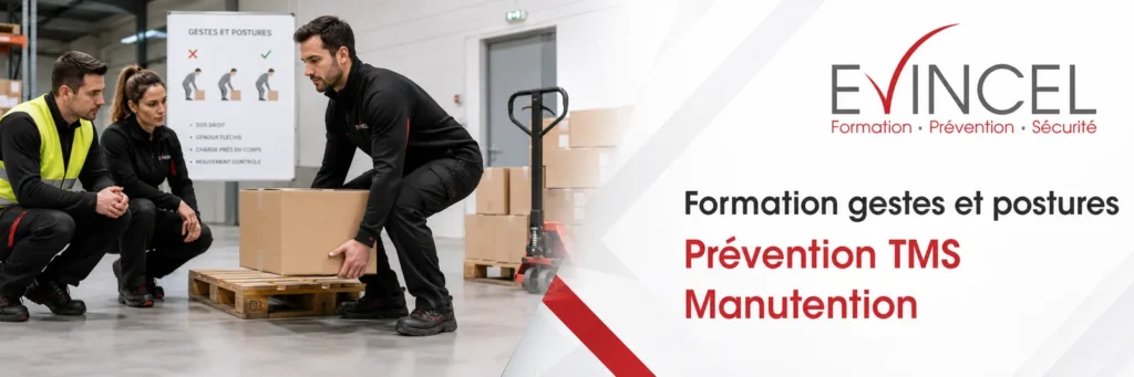 Formation gestes et postures, prévention des TMS et manutention manuelle avec EVINCEL Formation à Lyon.