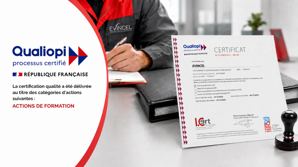 Certificat Qualiopi d’EVINCEL Formation pour ses actions de formation à Lyon