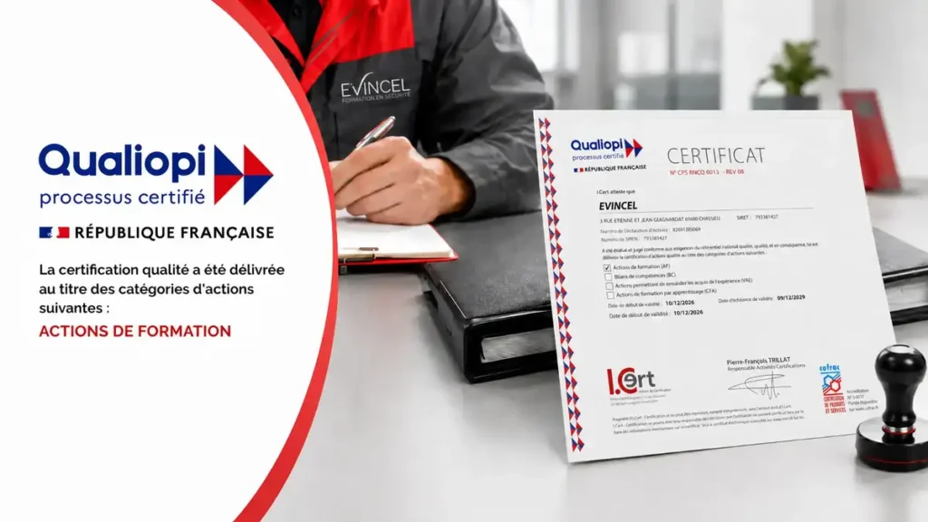 Certificat Qualiopi d’EVINCEL Formation pour ses actions de formation à Chassieu, près de Lyon