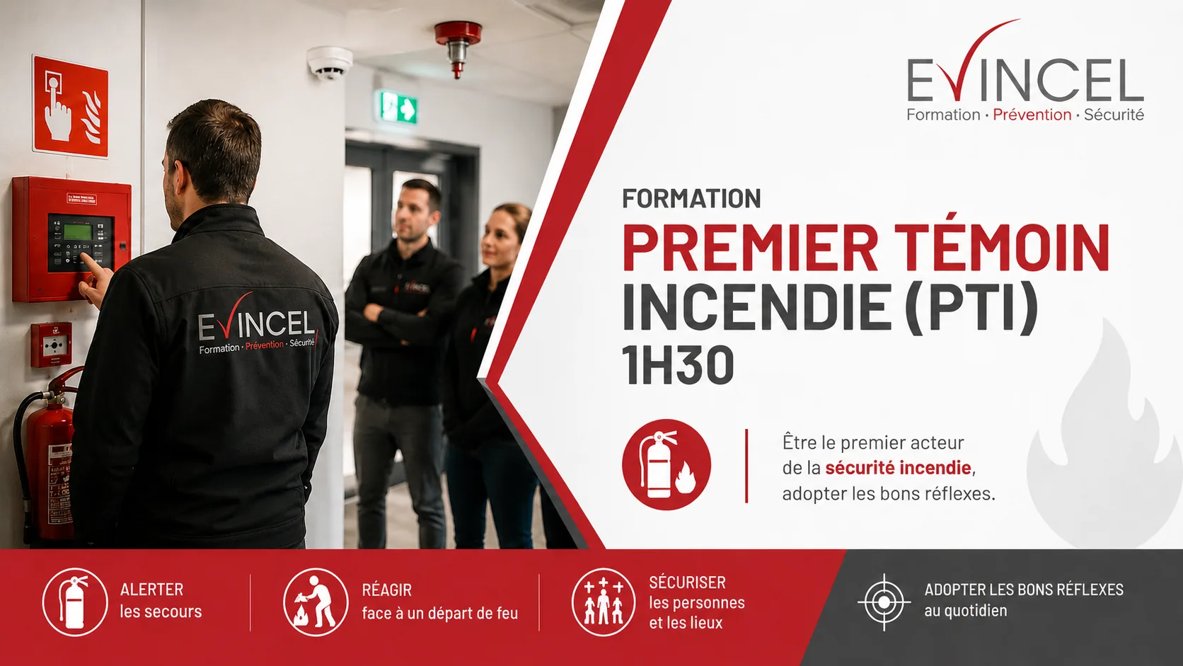 Informations sur la durée et les tarifs de la formation Formation Premier Témoin Incendie – alarme, alerte et manipulation des extincteurs – 1 h 30