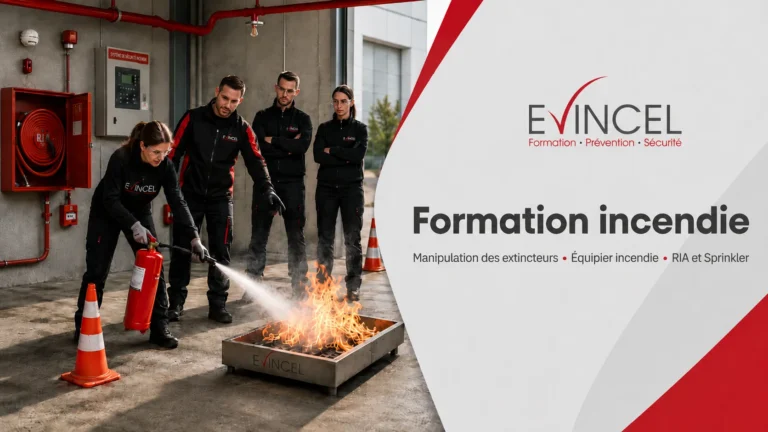 Formation incendie EVINCEL à Lyon avec exercice pratique de manipulation d’un extincteur sur feu réel