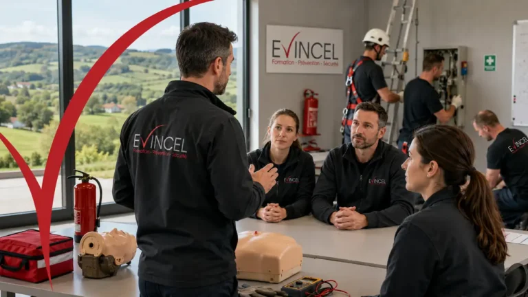 Formateur EVINCEL avec des stagiaires au centre de formation sécurité de Saint-Appolinard près de Maclas