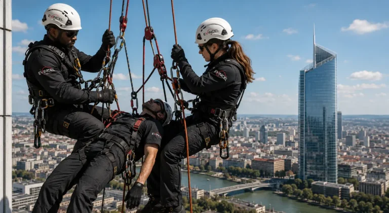 Formation à l’évacuation d’une victime en suspension sur cordes avec harnais et techniques de secours en hauteur à Lyon