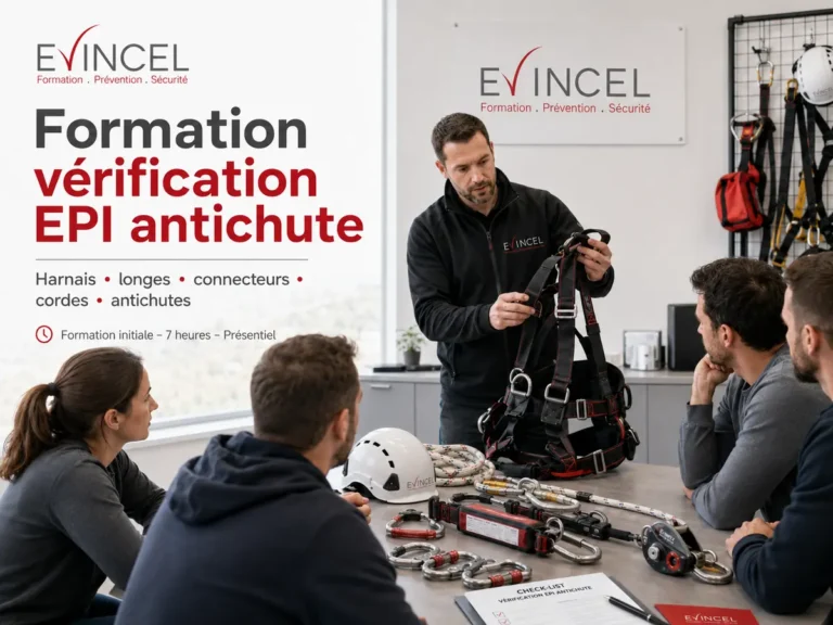 Formation à la vérification des EPI antichute à Lyon avec contrôle d’un harnais, de longes et de connecteurs