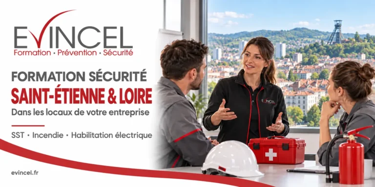 Formations EVINCEL en entreprise à Saint-Étienne et dans la Loire : SST, incendie et habilitation électrique.