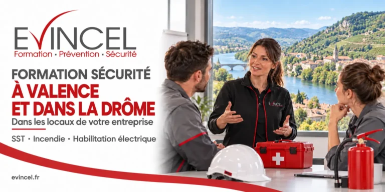Bandeau EVINCEL : formations SST, incendie et habilitation électrique en entreprise à Valence et dans la Drôme.